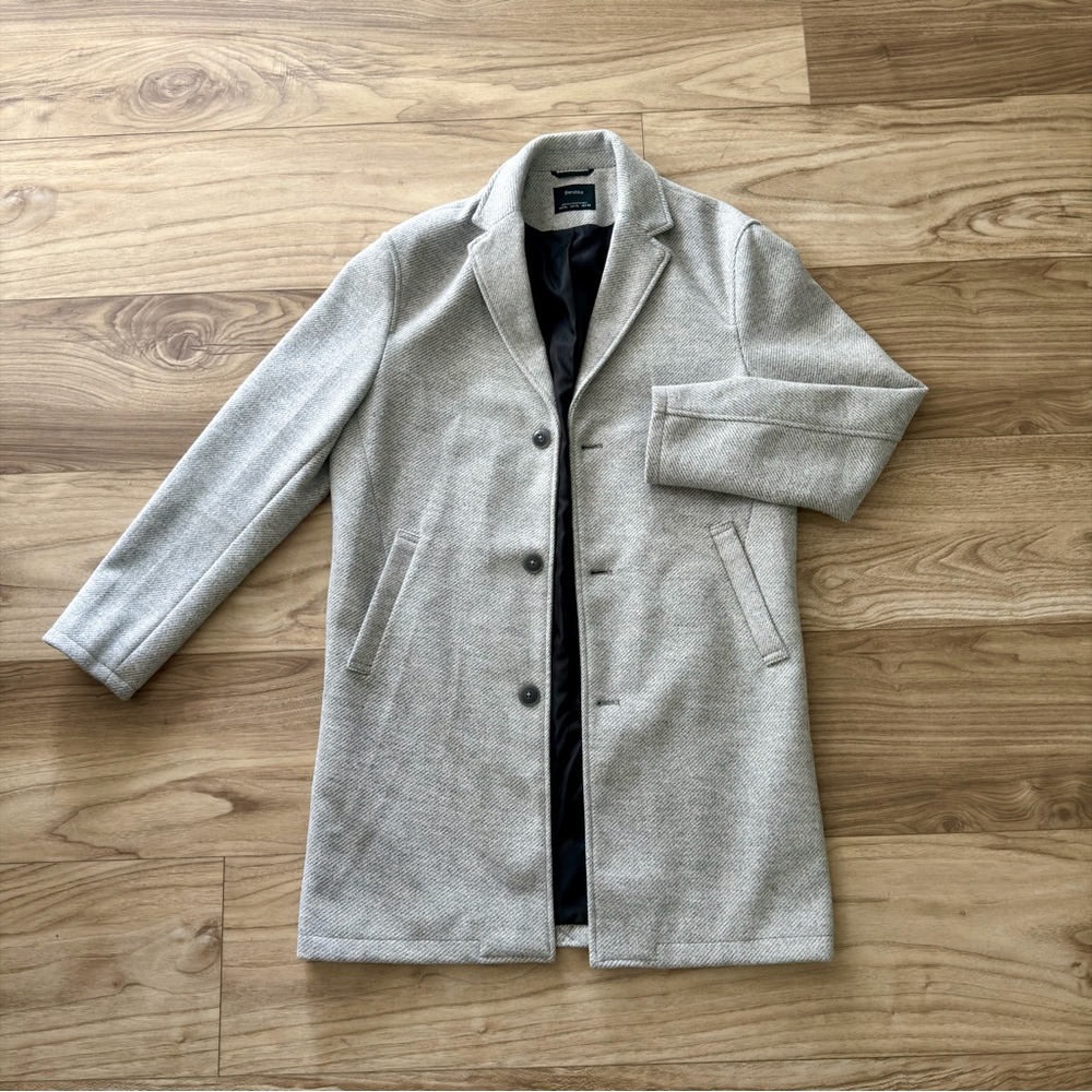 Bershka Light Gray Trench Coat (M, XL)